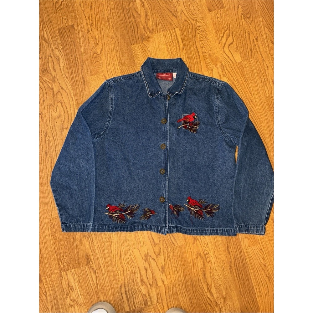 Holiday Lodge Northcrest Women's Size L Denim Jacket Embroidered Cardinals